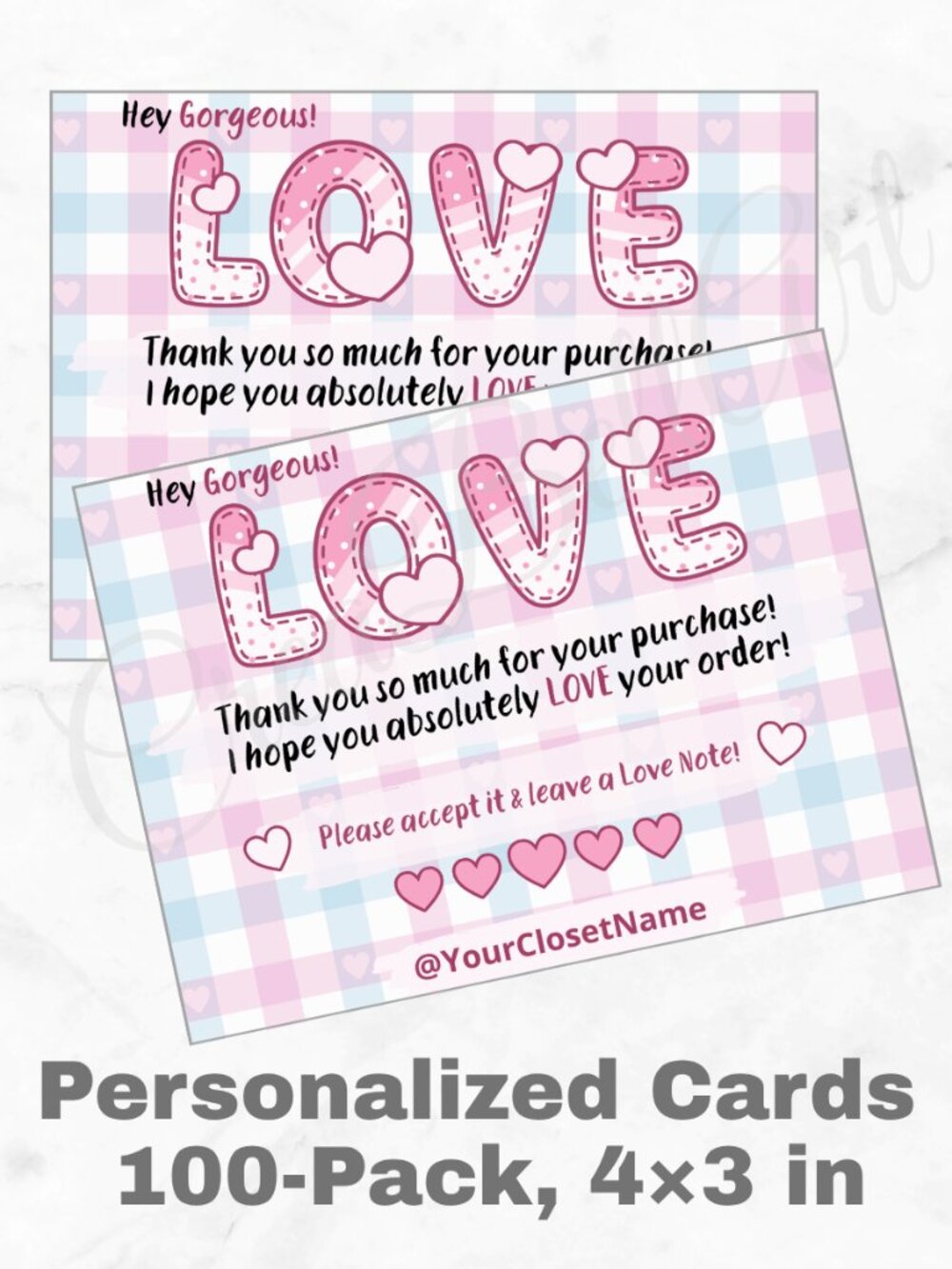100 Personalized Love Thank You Cards Small Business, 4×3 in